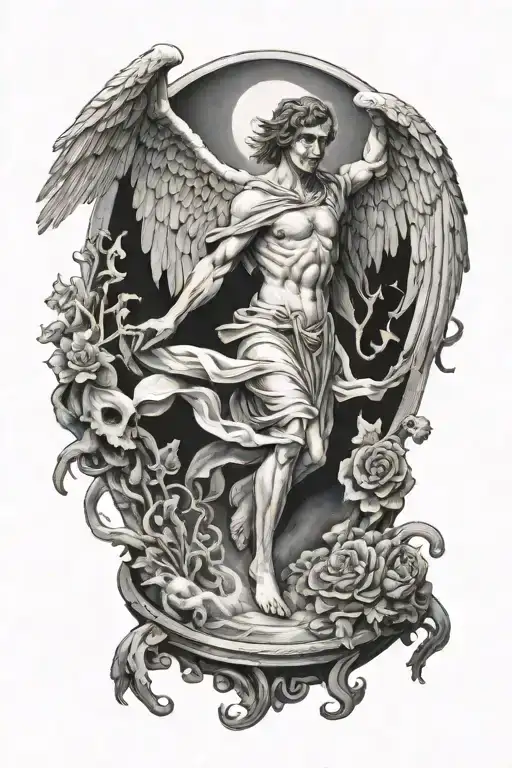 Man Walking Through Scary Crevase With An Angel Above