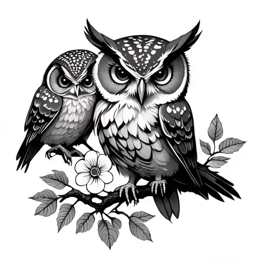 Floral Owls In Trees Chest Tattoo Design