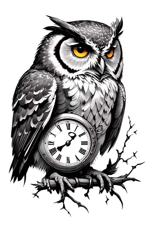 Owl With A Broken Clock On His Chest