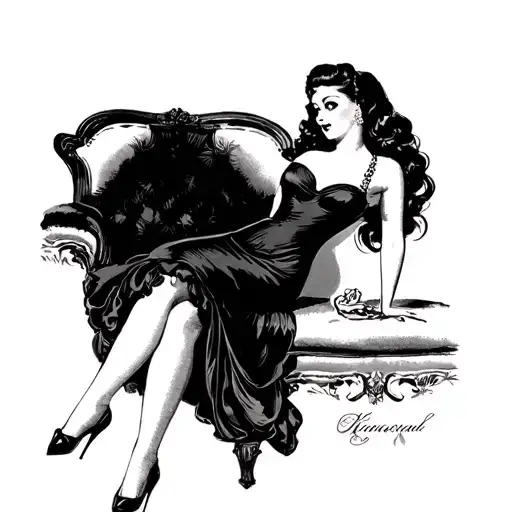 1930 Vintage Pinup Dark Long Hair Black Calf Length Dress