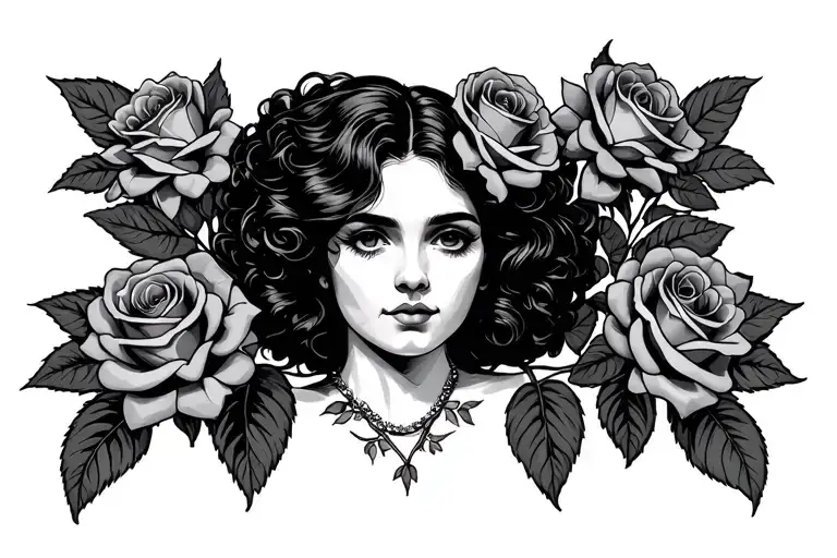 The Name Maria Bertha Cortez With Roses Growing Fine Line