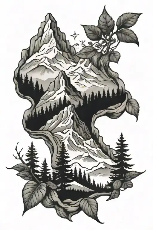 Corss Tattoo In Nature Forest And Mountain