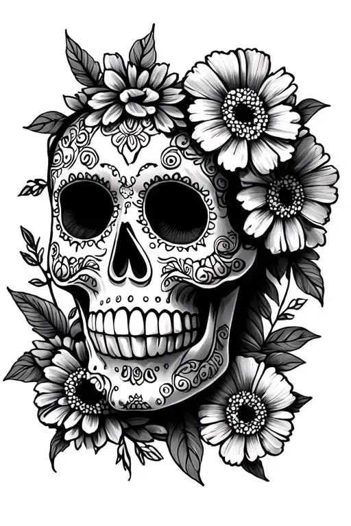 Sugar Skull With Marigolds