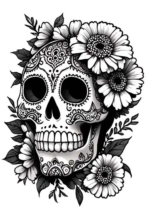 Sugar Skull With Marigolds