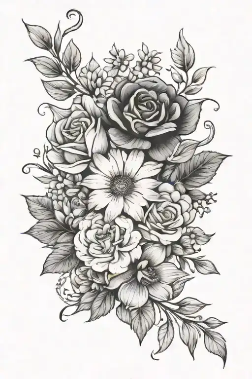 Black And Grey Floral Bouquet Tied