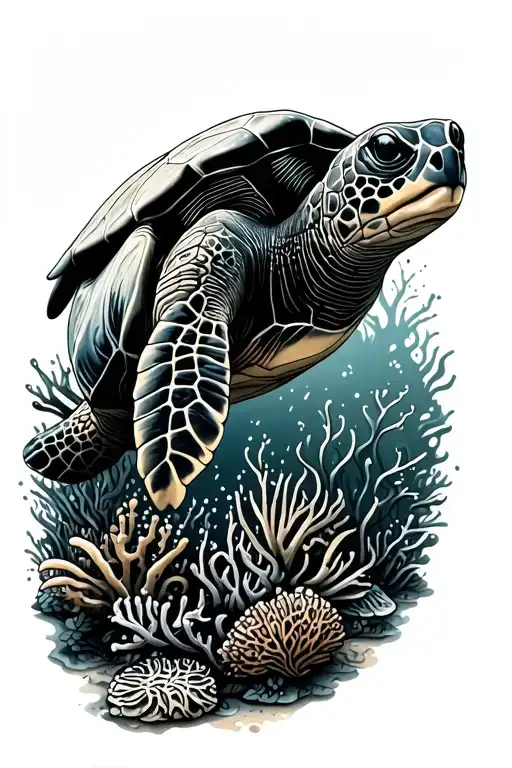 Sea Turtle Lying On A Reef