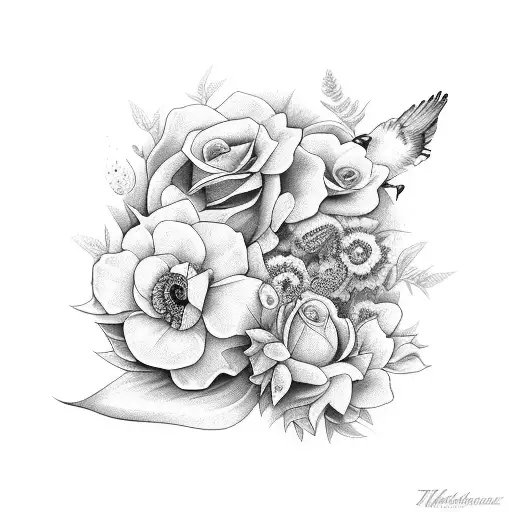Multiple Flowers And Birds Thigh And Hip