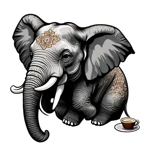 Traditional Elephant Drinking A Coffee Mug