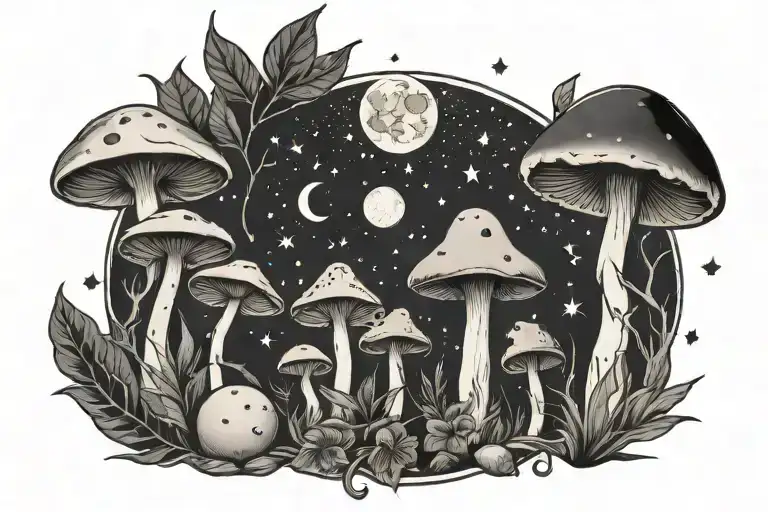 Mushroom Plant Witch Stars Moon Phases
