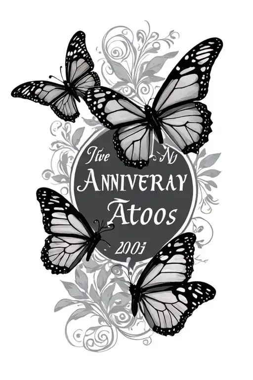 Thigh Tattoo Of Name And Anniversary Date With Butterflies