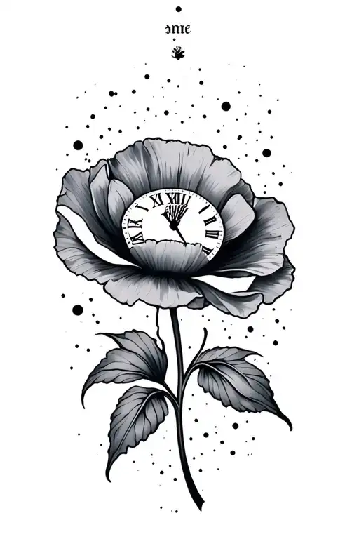 Clock And Poppy Flower