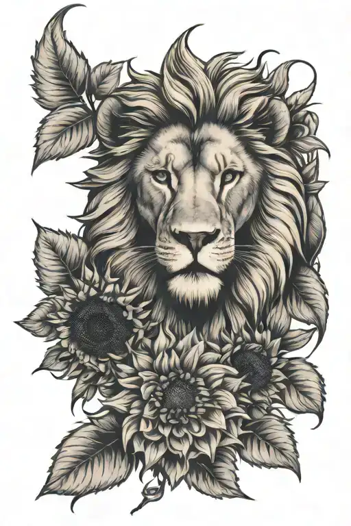 Sunflower And Lion Head