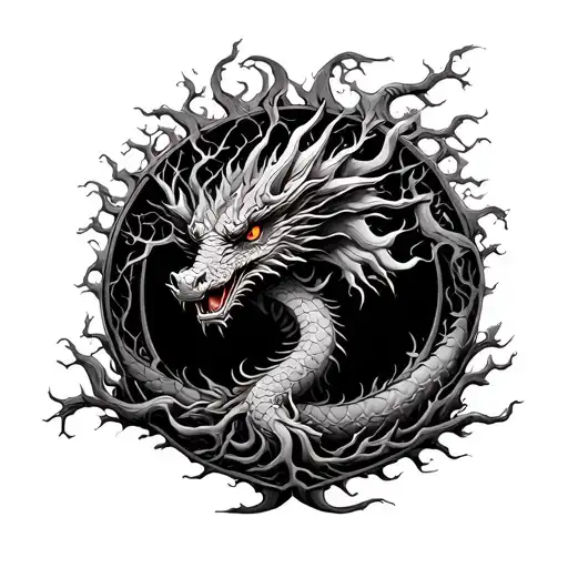 Dragon Ourobouros Surrounding Tree Of Life