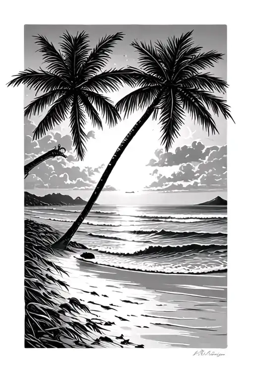 A Beach Without Palm Trees With A Needle Watch That Marks The 7 With A Good Sun And Its Rays