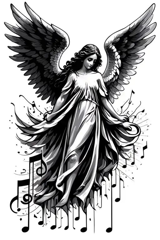 Angel Wings With Brush And Music Notes