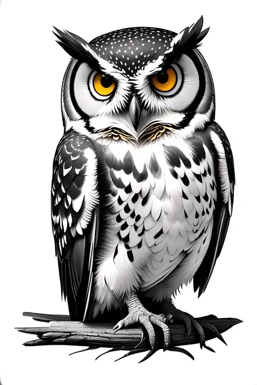 Realistic Black And White Owl With Colored Eyes