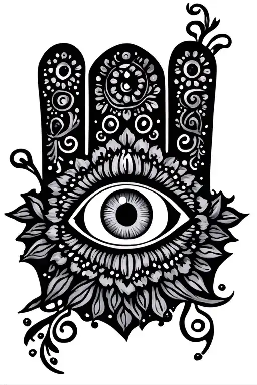 Feminine Hamsa Hand With Evil Eye Symbol Integrated