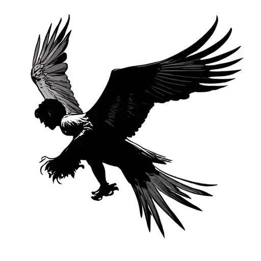 Silhouette Of A Person Riding A Bird Flying Eagle