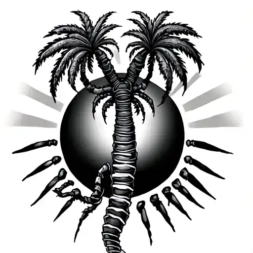 Palm Tree Growing From Scorpio Tale And Sun Back Ground