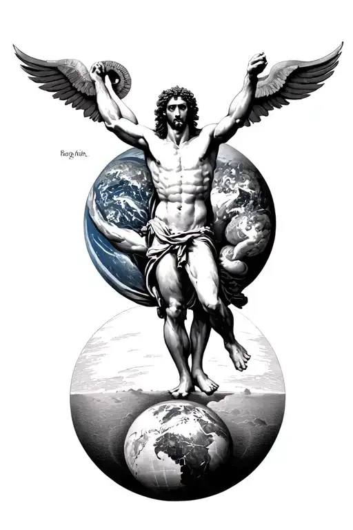 Vitruvian Man Atlas Carrying The World