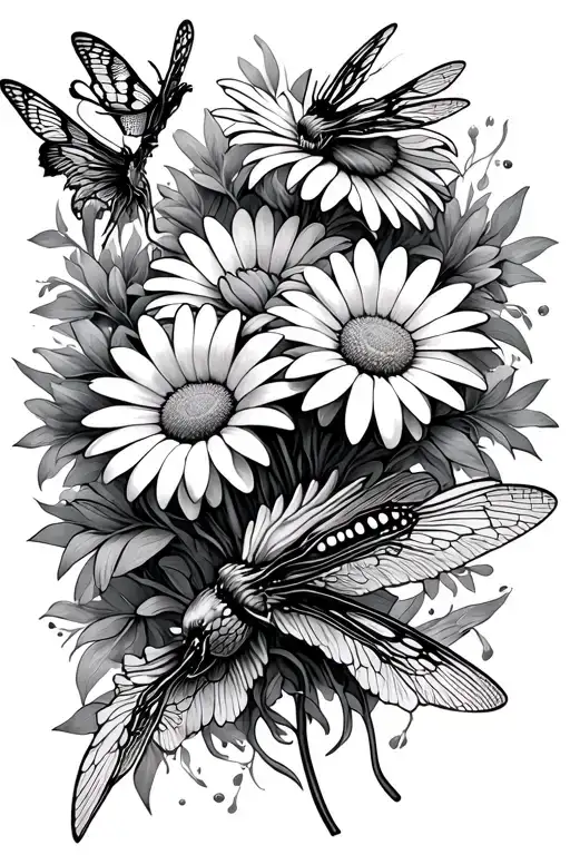 Daisy Bouquet And Dragon Flys
