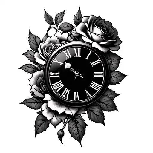 Clock And Roses Intertwined