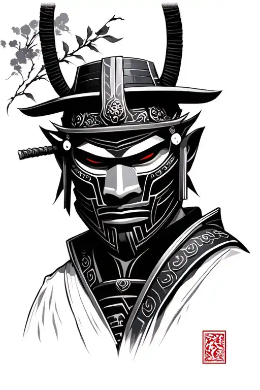Samurai Maskface Tattoo Design