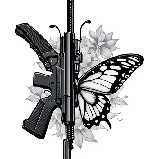 M16 Gun And Butterfly