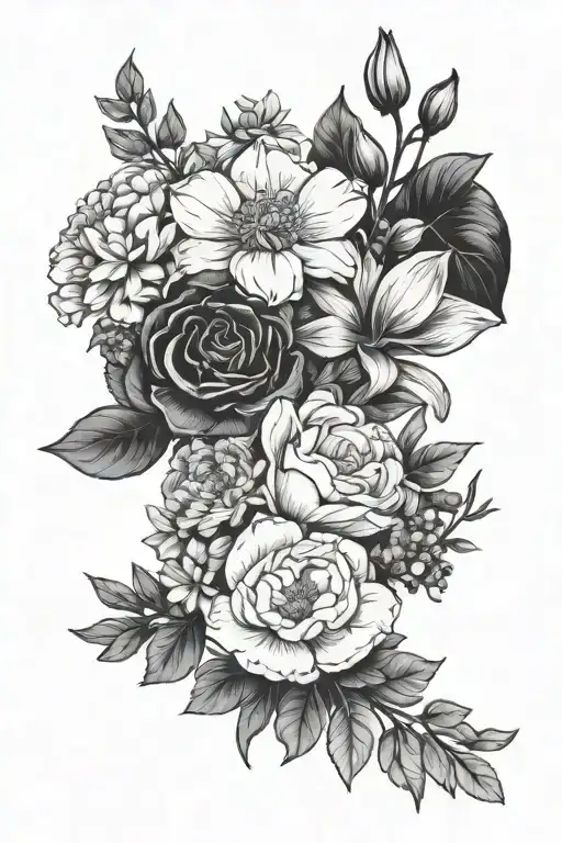 January And March And June And July And November And December Birth Flower Line Arangment Bouquet