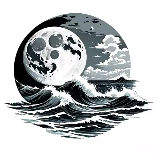 Moon Over A Sea With Waves Crashing