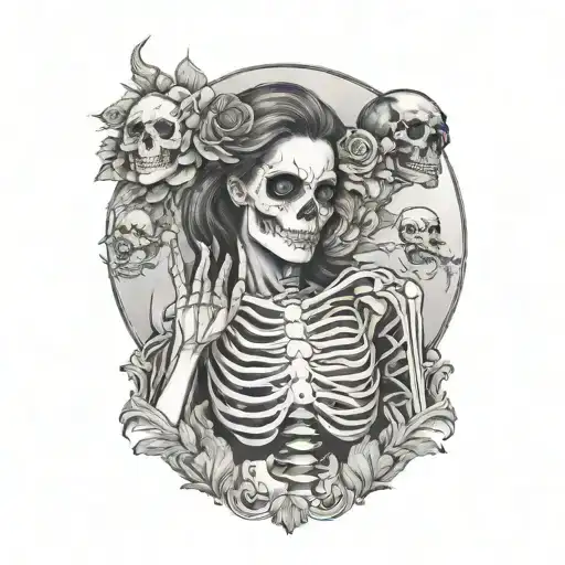 Skeleton And Woman Holding