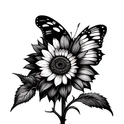 Sunflower And Butterfly