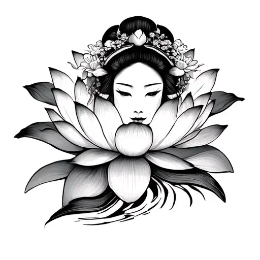 Geisha Blooming From A Lotus Flower