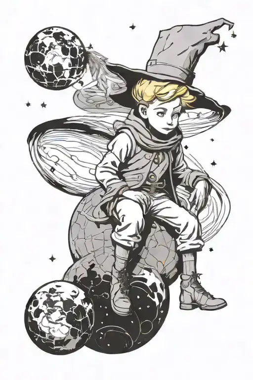 The Little Prince Sitting On A Planet