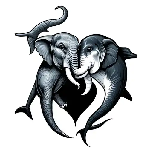 Elephant And Dolphin Forming Heart