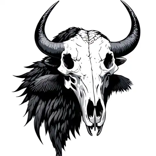 Buffalo Skull With Bird