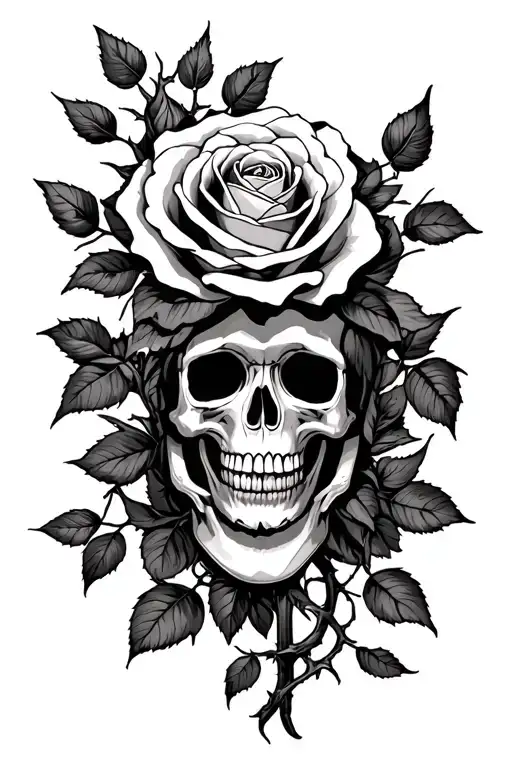 Roses With Thorny Vine And Skulls Neotrad