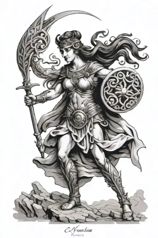 Greek Warrior Goddess Surrounded