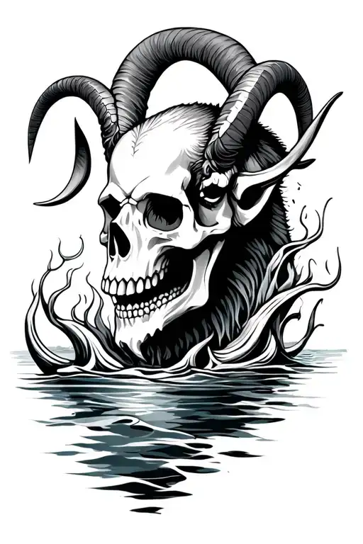 Skull And Sea Goat Head