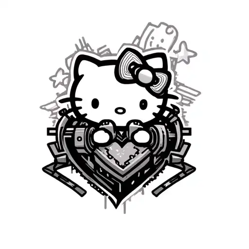 Cybersigilism Heart With Hello Kitty With Cyberpunk Sign