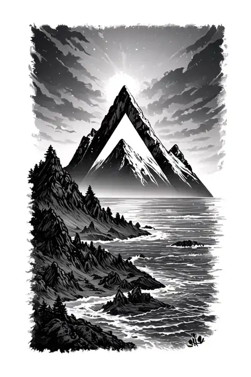 Mountain And Sea Triangle Landscape