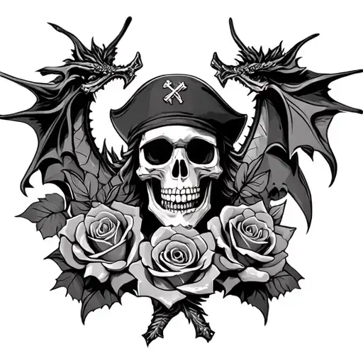 Pirate Skeleton Roses Dragon Cross