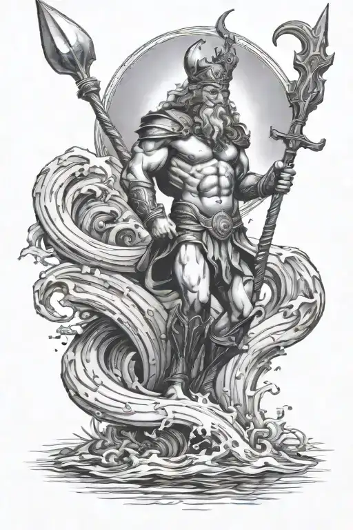 Neptune Stands In The Water With A Trident
