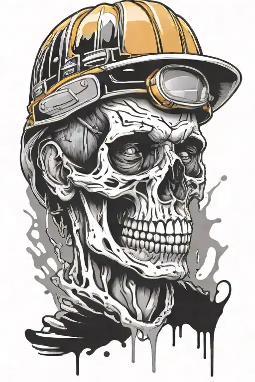 Construction Worker Holding Paint Dripping Skull