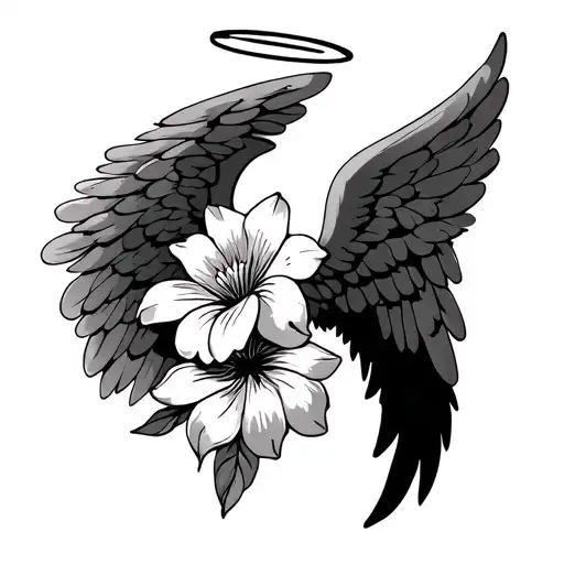Flower Angel Wings With Halo On Top