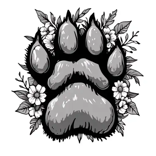 Fine Line Dog Paw With Flowers And Brody Writen Inside