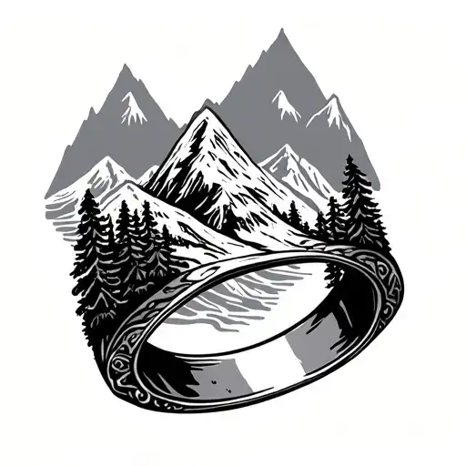 Mountains And Wildlife Ring Tattoo Design