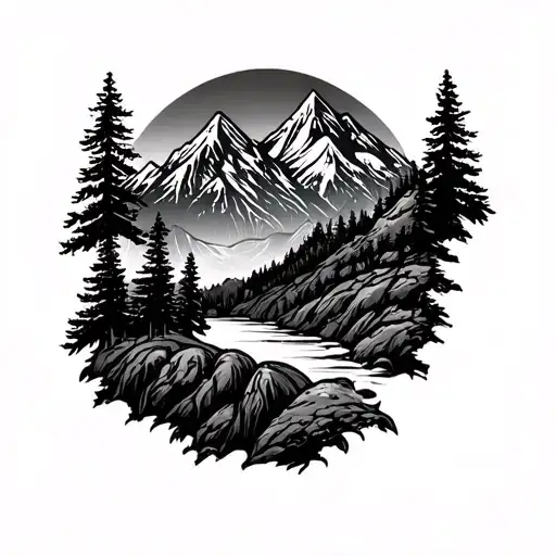 Mountains And Wildlife For Male Tattoo Ring Finger