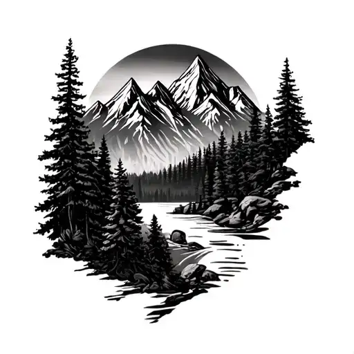 Mountains And Wildlife For Male Tattoo Ring Finger