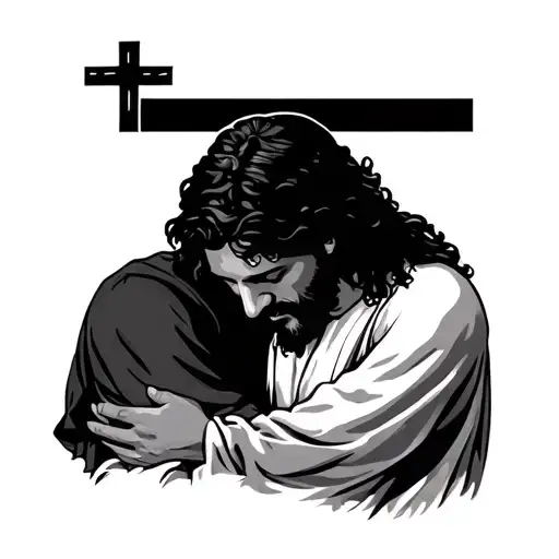 A Man Hugging Jesus On A Narrow Road